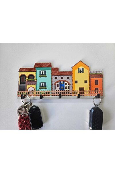 İmpivo Sevimli Evler Temalı Ev Anahtar Askılığı Antre Hol Askılık