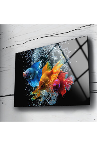 BV DEKOR Έγχρωμος Γυάλινος Πίνακας Ψαριών, Διακόσμηση Τοίχου Γραφείου, Γυάλιν...