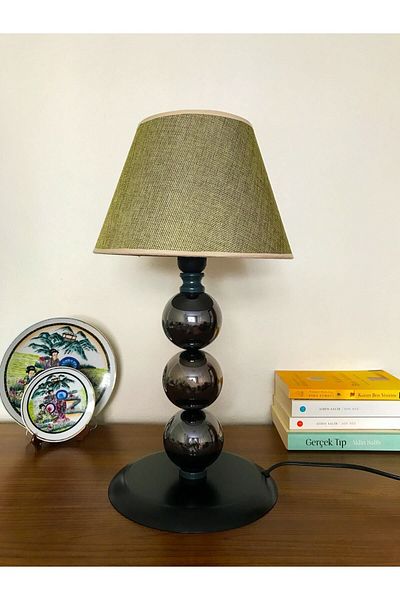 asellus Munis Series 3 Ball Exclusive Smoked Coated Lampshade Table Lamp, Decoration, Fabric Head