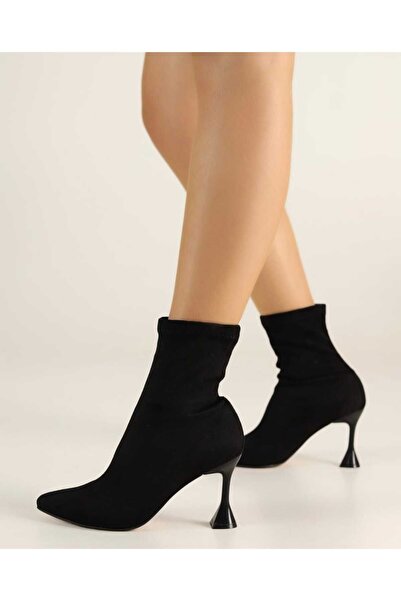 MASSİMA Siyah Süet İnce Topuk Bot