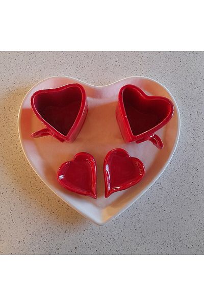 Ayşegül'ün Seramik Atölyesi Handmade Ceramic Heart Cup Set