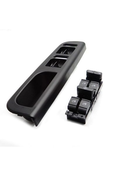 VWAG Glass Opening Button and Frame Black Vw Bora Left Front 98-05 Compatible