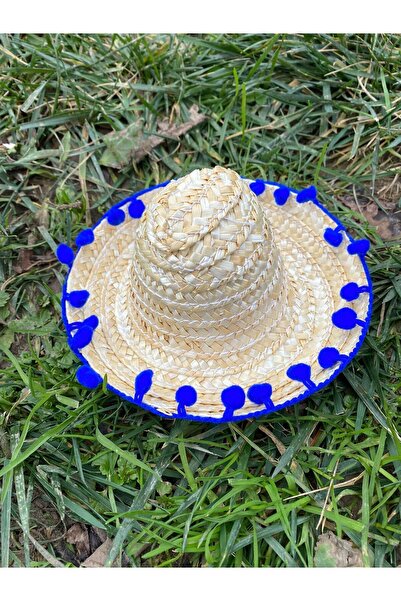 AKTEZ-EL قبعة من القش المكسيكي للقطط والكلاب - أزرق