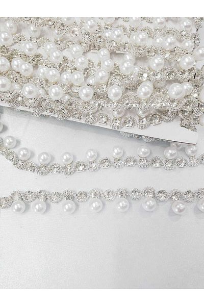 ESRA ŞELEM Crystal Stone Pearl Decorative Ribbon Fringe Ribbon