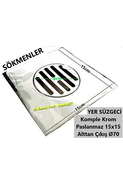 Sökmenler Yer Süzgeci-komple Paslanmaz Krom Iç Mekan 15x15cm-alttan Çıkış-çap...
