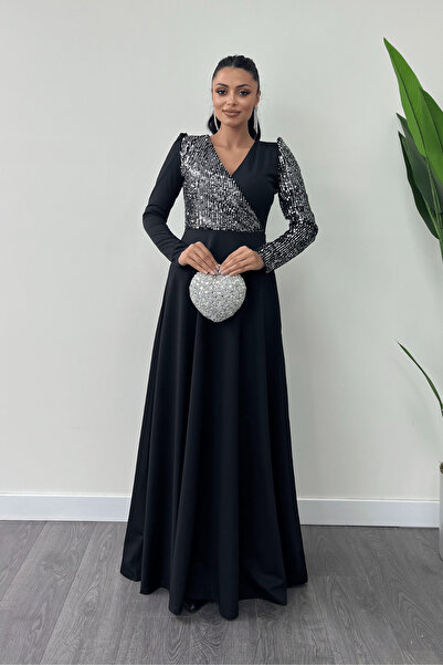 giyimmasalı Rochie cu paiete din material creponat - Argintiu