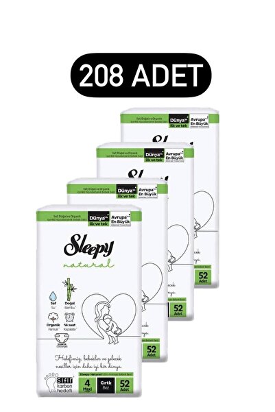 Sleepy 2'li Jumbo Natural Mega Paket Bebek Bezi 4 Numara Maxi 204 Adet