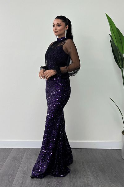giyimmasalı Φόρεμα Διπλής Χρήσης Bustier με Sequin Strap - Μωβ