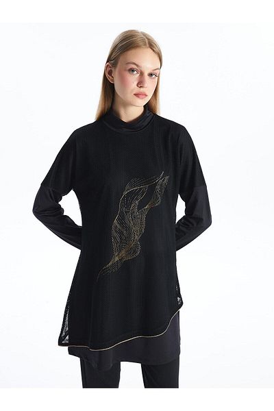 LC Waikiki High Collar Printed Long Sleeve Women's Hijab Swimsuit Set