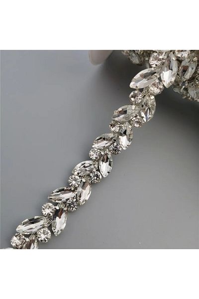 ESRA ŞELEM Crystal Stone Silver Color Shuttle Model Decorative Strip Fringe Strip