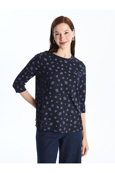 LC Waikiki Bluză pentru femei Lcw Grace, albastru bleumarin, cu model, cu decolteu rotund (S4)