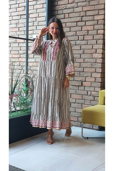Park Moda AN10643 Rochie lungă din bumbac cu model
