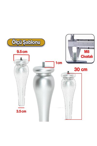 Badem10 Gri argintiu 4 bucăți Symbol picior de masă de cafea din plastic 30 cm Mobilier ceai masă de cafea M8 picioare cu șuruburi