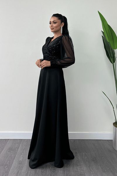 giyimmasalı Βραδινό φόρεμα από ύφασμα Sequin Fabric Sleeves - Μαύρο