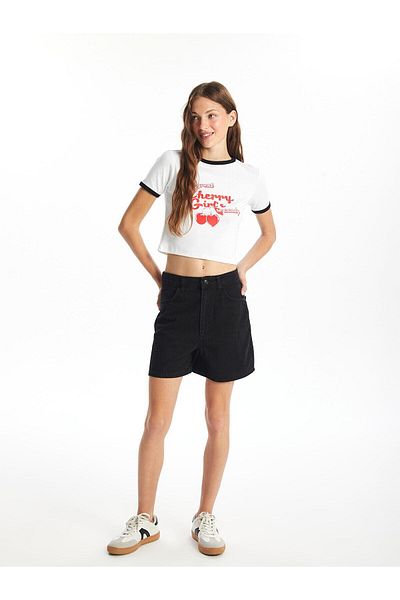 LC Waikiki Pantaloni scurți XSIDE cu talie înaltă, albastru deschis, pentru femei - Standard Fit