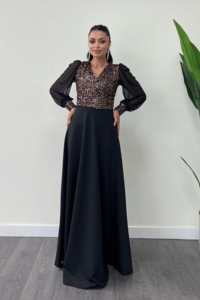 giyimmasalı Βραδινό Φόρεμα από ύφασμα Sequin Sleeves Tulle - Χρυσό