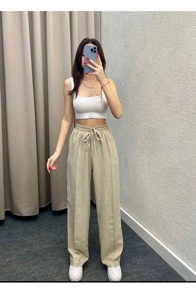NESLİHAN KOCA Women's Linen Trousers - Elastic Waist