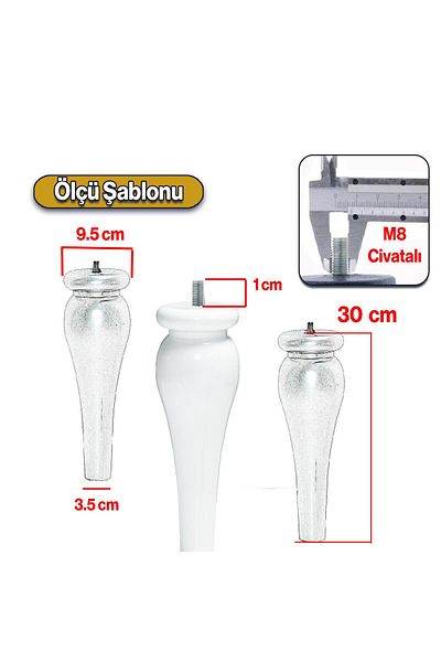 Badem10 Culoare albă 4 bucăți Simbol picior de masă de cafea din plastic 30 cm Mobilier Masă de cafea M8 picioare cu șuruburi