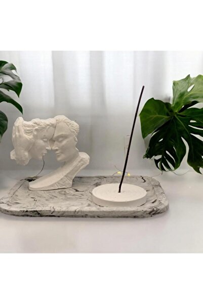 M&C Concept Dekoratif Beton Mermer Desen Organizer Tabak Aşık Çift Obje Tütsülük Set