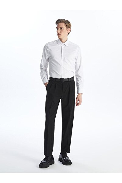 LC Waikiki LCWAIKIKI Біла поплінова сорочка для чоловіків - Slim Fit, довгі рукави, з візерунком