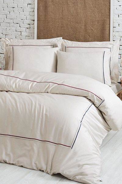 Ecocotton Maritime Beige Double 100% Organic Cotton Embroidered Bedding Set