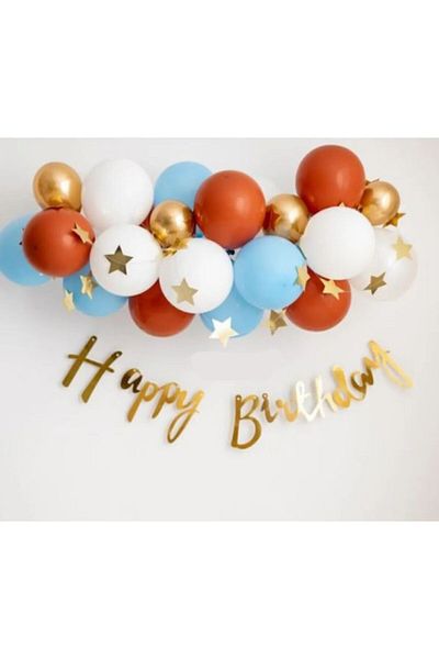 Deniz Party Store STAR Patterned Happy Birthday Mini Chain Set - Orange, Blue and White Chrome