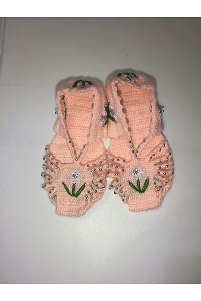 TülaysHandCraft Puppy Color Hand Knitted Beaded Booties