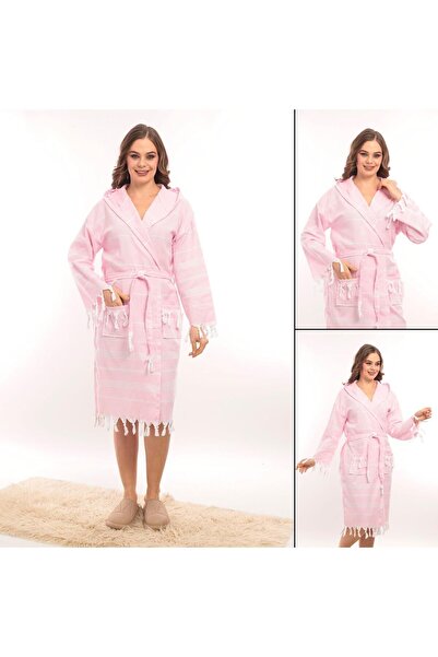 ROZET TEKSTİL Sultan Püsküllü Kapüşonlu Banyo Sauna Havuz Plaj Kadın Erkek Un...