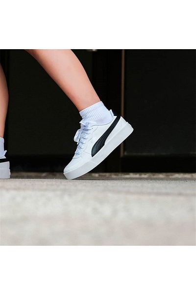 Puma Skye Clean - Pantofi sport din piele alb-negru pentru femei - 380147   04