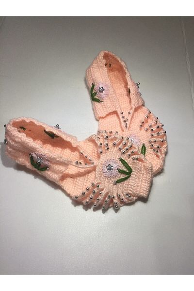 TülaysHandCraft Puppy Color Hand Knitted Beaded Booties