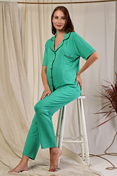 LadyMina Pijama Set de pijamale duble cu maneca scurta pentru gravida si mate...
