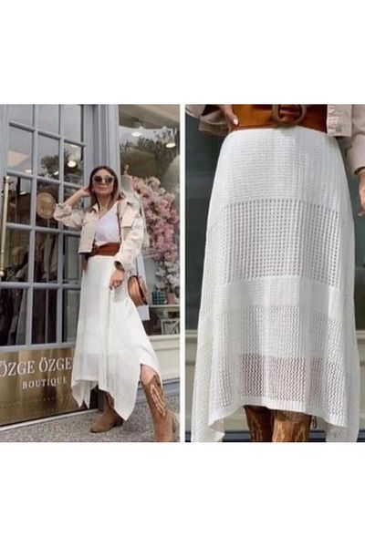 Kısmetin Butiği Women's White Colored Knitwear Asymmetrical Cut Skirt Makes a Difference New Season
