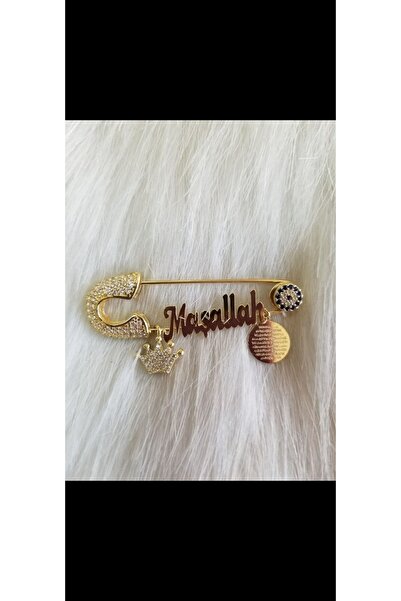 Ebrar Çeyiz Maşallah Yazılı Zirkon Taşlı Bebek Yaka Iğnesi