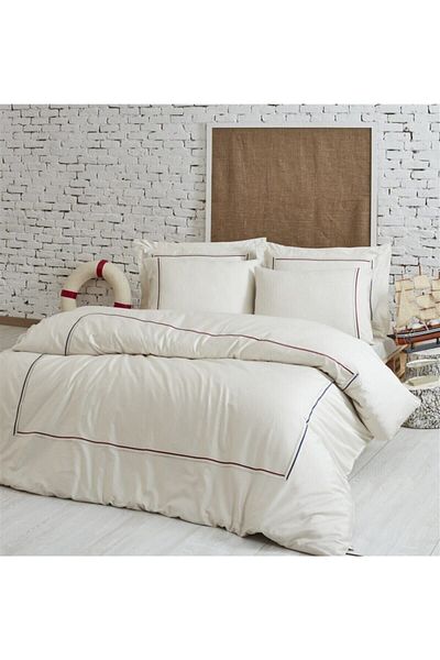 Ecocotton Maritime Beige Double 100% Organic Cotton Embroidered Bedding Set