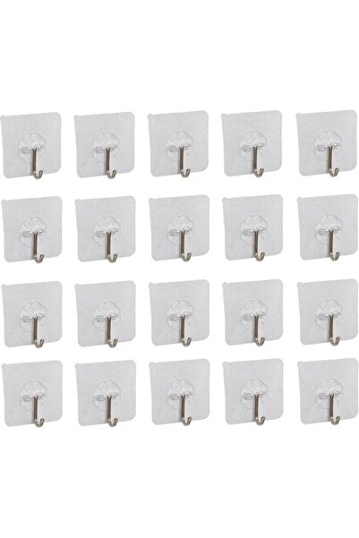 Genel Markalar 20 Adet Kendinden Yapışkanlı Şeffaf Askı Metal Kancalı Askılık...