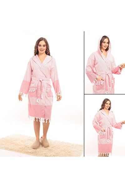 ROZET TEKSTİL Hürrem Peshtamal - رداء حمام بغطاء للرأس مزين بشراشيب