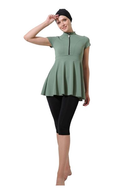 TESMAY Women's Fast Drying Swimsuit with Half Zipper - Short Sleeve and Tights Detail