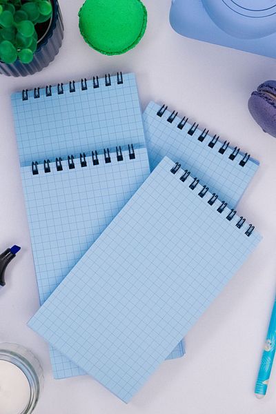 Dream Notes Blue 4-Piece Checkered Colored Notebook Set - 9X15 Cm, 50 Sheets Spiral School Notebook