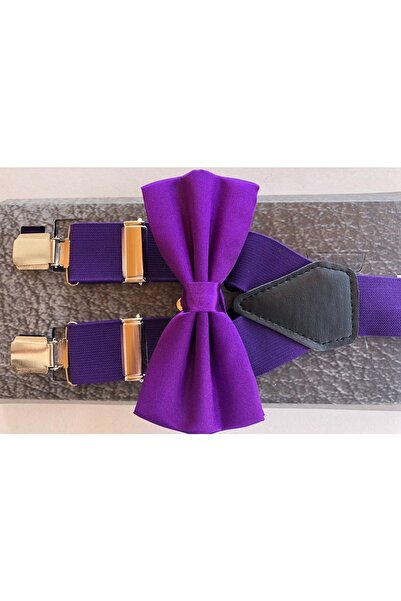 KemerSepeti Büyükler Için Mor Renkli Pantolon Askısı Ve Papyon Kombini