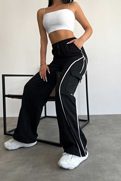 BW Bravely Wear Μαύρο αθλητικό παντελόνι Cargo Pocket Style με ελαστική μέση ...