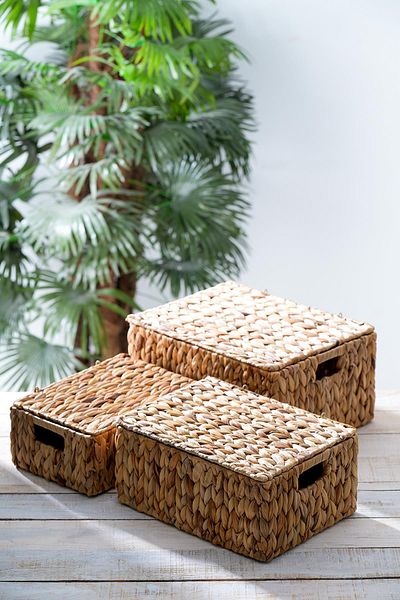 ACAR Coș din răchită din 3 piese - cu capac decorativ