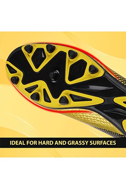 Nivia Ashtang Football Shoes (Black/Gold, 10 UK/ 11 US / 44 EU) | Synthetic Leather | PVC sole