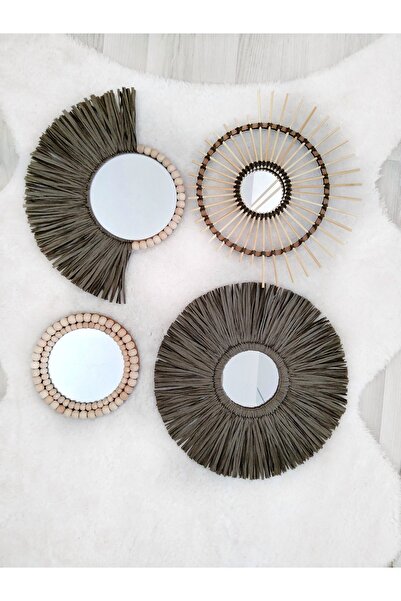 BOHEM Füme rafya ayna, Dekoratif ayna seti, Makyaj aynası