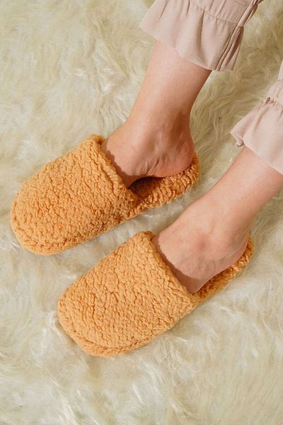 ALMİNA Tan Color Women's Plush House Slippers