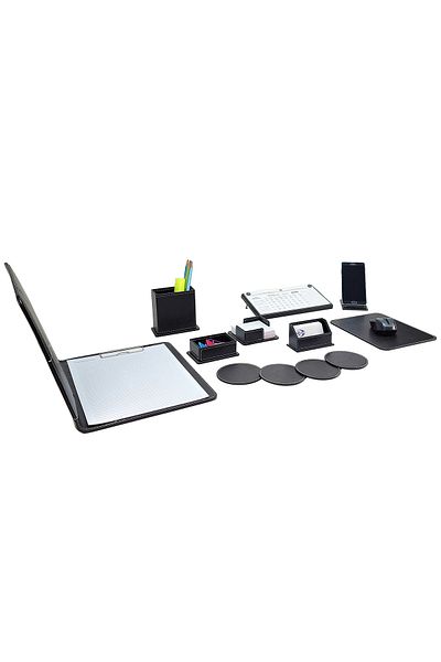 prozenis Pr3709 Office Tabletop Pen Holder Note Holder with Calendar Organizer Set 9 Pieces Black