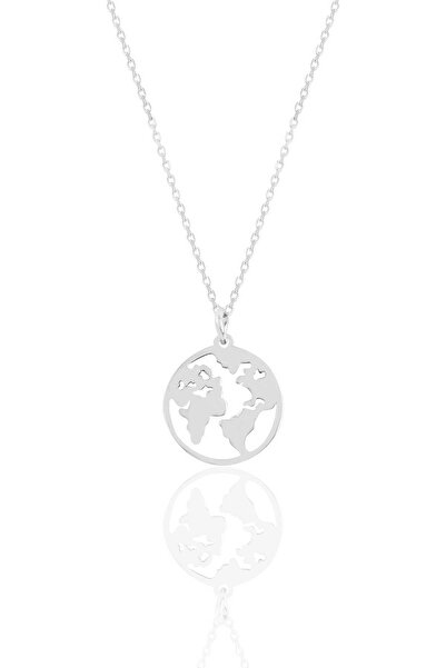 Söğütlü Silver Gümüş rodyumlu dünya haritası kolye SGTL11329RODAJ