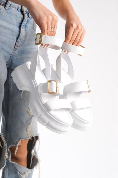 moon glow New Season Wedge Heeled White Women's Sandals - 7 cm