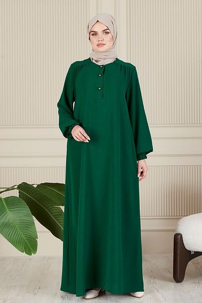 fistan Casual Aerobin πουκάμισο γιακά φόρεμα - Κουμπί μπροστά, Hijab, Mother and Prayer Dress