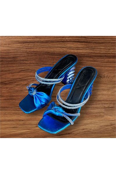 İpek Papuci cu toc pentru femei Saks Blue Stone Transparenti