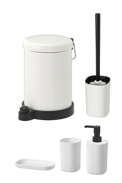IKEA Σετ μπάνιου 5 τεμαχίων Κάδος απορριμμάτων Βάση οδοντόβουρτσας Σαπουνιού Βούρτσα τουαλέτας Λευκό γαλβανισμένο ατσάλι και πλαστικό